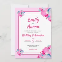 Blush Pink Blossom Floral Watercolor Wedding Invitation