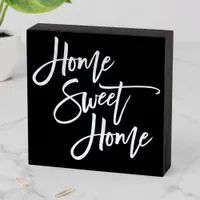 Home Sweet Home White Elegant Script Black Wooden Box Sign