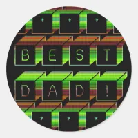 Best Dad Blocks Text Green and Brown Classic Round Sticker