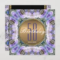 Blue Purple Bohemian 50th Birthday Invitation