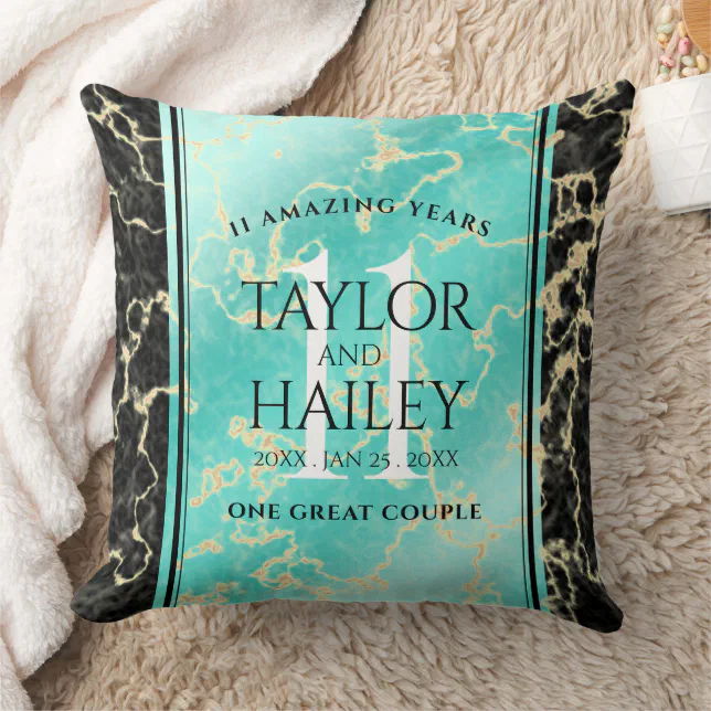 Elegant 11th Turquoise Wedding Anniversary Throw Pillow