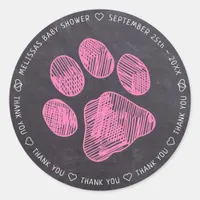 Chalkboard Pink Paw Print Baby Shower Thank You Classic Round Sticker