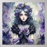 Purple and Black Goth Girl and Roses Poster