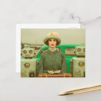 Retro Woman and Two Robots Postcard