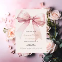 Pink bow cream girl Confirmation Foil Invitation