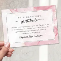 Pink Marble Script Sympathy Funeral Thank You Card