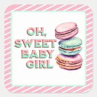 Oh Sweet Baby Girl Macaron Themed Baby Shower Square Sticker