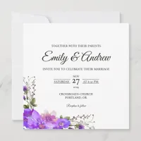 Violet Bloom Floral Watercolor Square Wedding Invitation