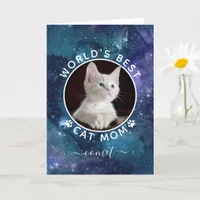 World's Best Cat Mom Space Photo Custom Birthday Card