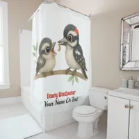 Delightful Downy Woodpecker Shower Curtain