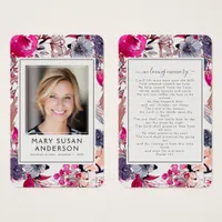 Pink Florals Photo Funeral Memorial Prayer Card