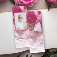 Pink Peony Flowers Funeral Prayer Card Bookmarks