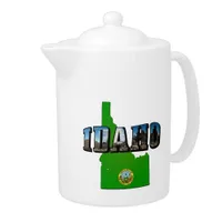 Idaho Map, Seal and Picture Text Teapot