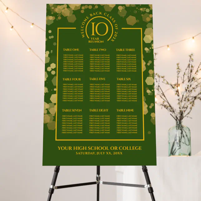 Green & Gold School Class Reunion Seating Chart Foam Board