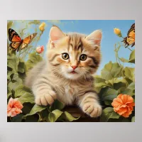 *~*  Kitty Cat 5:4  Kitten Butterfly Flowers AP68  Poster