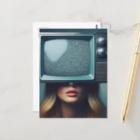 Vintage Blond Woman With a TV on Her Head Postcard