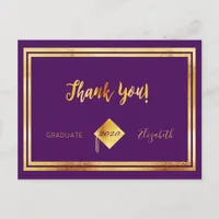 Thank you graduation purple gold postcard