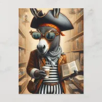 Donkey Pirate With Book and Coffee Postcard