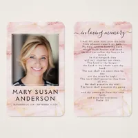 Elegant Marble Pink Photo Memorial Prayer Card