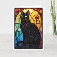 Stained Glass Style Charming Black Cat Card