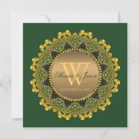 Royal Green and Gold Mandala Lace Wedding Invitation