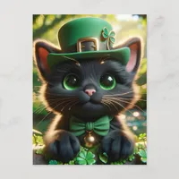 Black Cat in Green St. Patrick's Day Attire Postcard