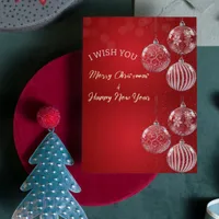 Red Traditional Merry Christmas and Happy New Year Foil Holiday Card