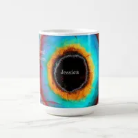 Ethereal Cosmic Eye Monogram Vibrant Abstract Art Coffee Mug