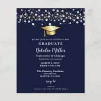 Budget Navy Gold Grad Hat Graduation Invitation