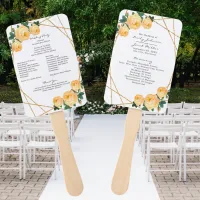 Elegant Gold Glitter Geo Orange Floral Wed Program Hand Fan