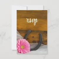 Pink Daisy Horseshoe Country Wedding RSVP Card