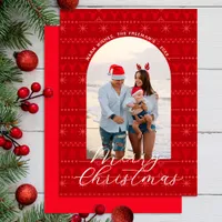 Red Nordic Sweater Merry Christmas Photo Card