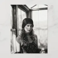 Vintage woman in greenhouse black and white photo  postcard