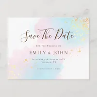 Pink Teal Watercolors Gold Wedding Save The Date Postcard