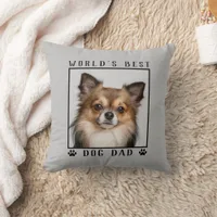 World's Best Dog Dad Paw Prints Pet Photo on Gray Throw Pillow
