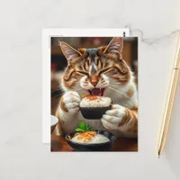 Cute Cat Eating Sushi Roll Postcard