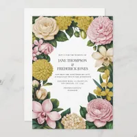 Blush Pink, Champagne & Gold Floral Wedding Invitation