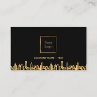 Logo black gold city skyline business real estate business card