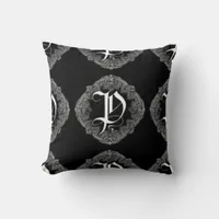 Elegant Goth Initial P Throw Pillow