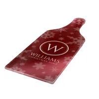 Festive Red Foil Snowflakes Monogram Name Cutting Board