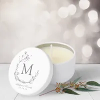 Elegant Silver White Botanical Wreath Monogram Mini Candle Favors