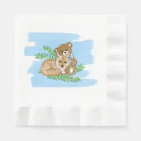 Fox and Teddy Bear Greenery Boy's Baby Shower Napkins