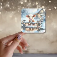 Cute Festive Cow Christmas Square Sticker