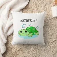 Personalized Cute Turtle Cartoon Name  Throw Pillow