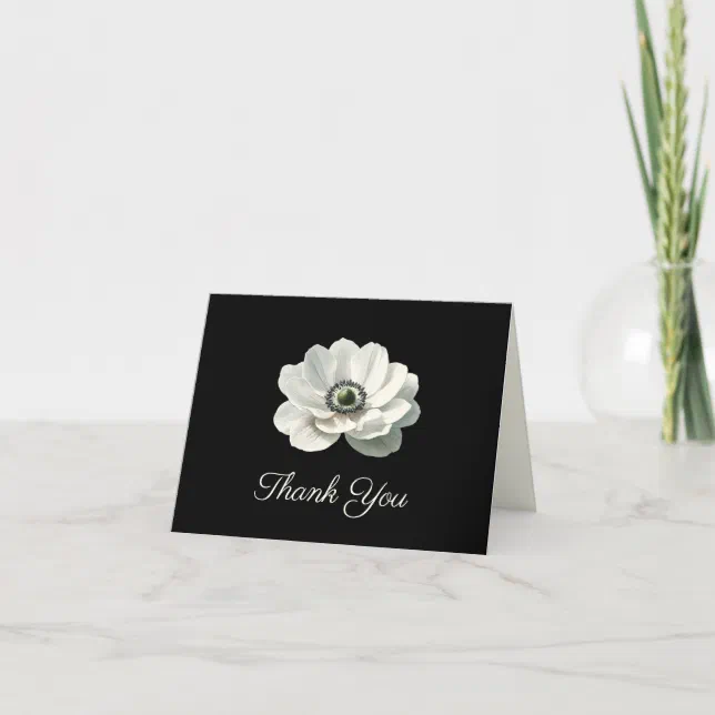 Elegant Modern Flower Black & White Wedding Thank You Card