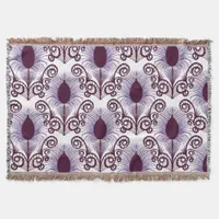 Boho Peacock Feather Jewel Tone-Purple Monochrome Throw Blanket