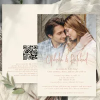 Boho Photo Overlay QR Terracotta Cream Wedding Invitation