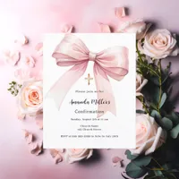 Pink bow girl Confirmation invitation