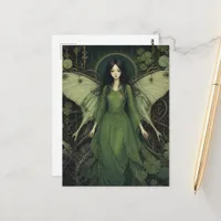 Fantasy Fairy in Green Dress With Moth Wings Postcard