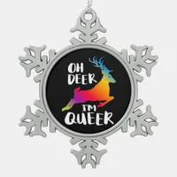 Oh Deer Queer Pride Minimal Artistic Style  Snowflake Pewter Christmas Ornament